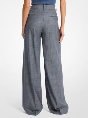 Pantalón holgado de lana a cuadros Glen con pliegues