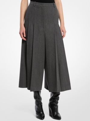 Pantalón culotte plisado de lana de sarga encubierta