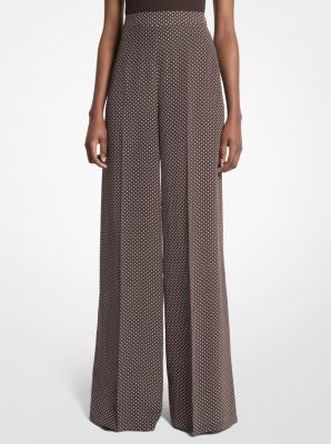 Polka Dot Silk Crepe de Chine Wide-Leg Pants