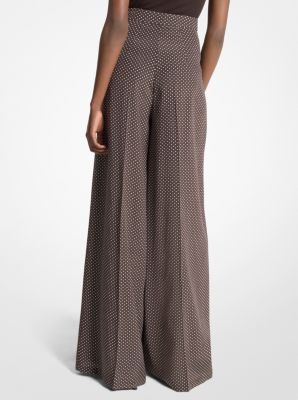 Polka Dot Silk Crepe de Chine Wide-Leg Pants