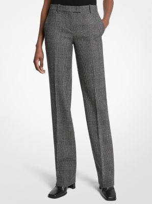 Carolyn Glen Plaid Wool Straight-Leg Trousers