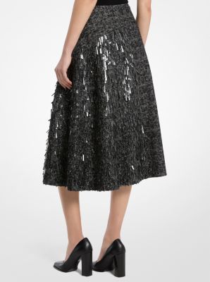 Hand-Embroidered Smudge Glen Plaid Paillette Wool Wrap Skirt