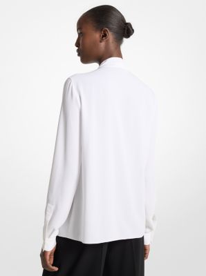 Silk Georgette Pleated Tie-Neck Blouse