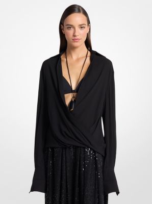 Blusa cruzada de georgette de seda