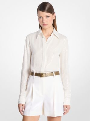 Camisa de georgette de seda Hansen con lentejuelas bordadas a mano