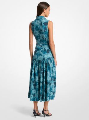 Floral Chiné Cotton Poplin Drop Waist Shirtdress