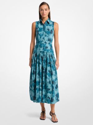 Michael Kors Collection Floral Chiné Cotton Poplin Drop Waist Shirtdress