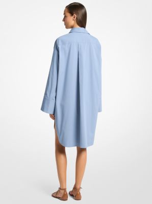 Stretch Cotton Poplin Slit-Sleeve Shirtdress