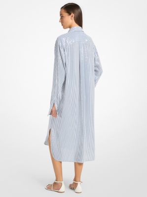 Sequined Stripe Crepe De Chine Shirtdress