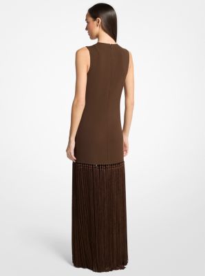 Vestido de crep&eacute; de lana de doble cara con flecos