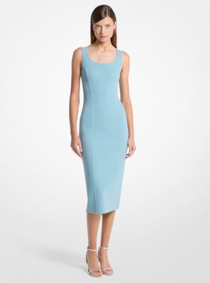 Double Faced Stretch Wool Crepe Scoopneck Sheath Dress