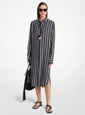 Vestido camisero de crep&eacute; de chin&eacute; de seda a rayas