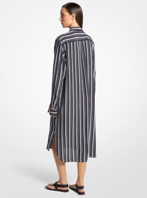 Vestido camisero de crep&eacute; de chin&eacute; de seda a rayas