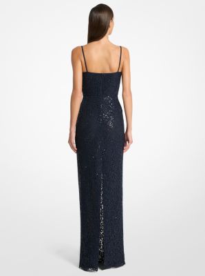 Sequined Corded Floral Lace Gown