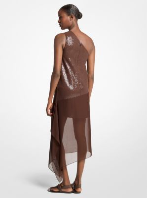 Vestido con velo de crep&eacute; de lana el&aacute;stico con lentejuelas adornadas a mano