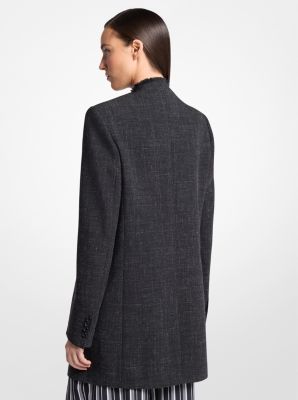Frayed Wool and Linen Collarless Blazer