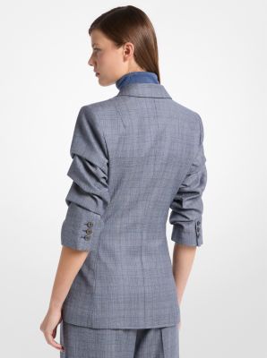 Blazer de lana a cuadros Glen con mangas fruncidas