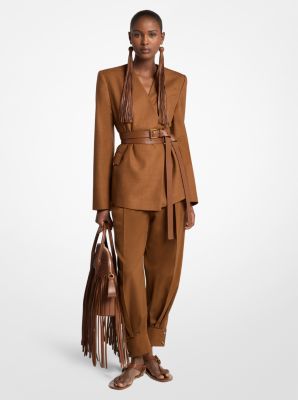 Silk Canvas Belted Wrap Jacket