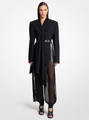 Tissue Wool Crepe Scarf Belted Blazer