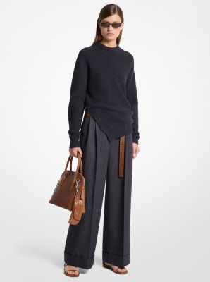 Michael Kors Collection Ribbed Cashmere Bias Hem Sweater