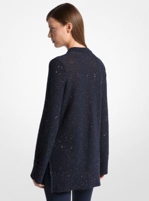 Suéter de lino y algodón con lentejuelas y cuello en V