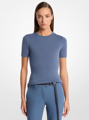 Michael Kors Cashmere Short-sleeve Sweater In Blue