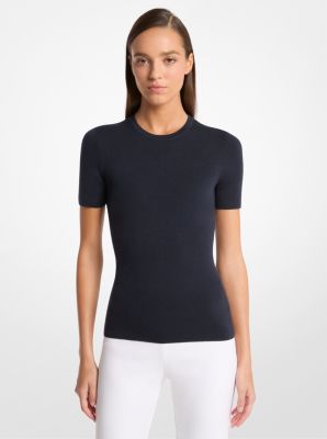 Michael Kors Cashmere Short-sleeve Sweater In Black