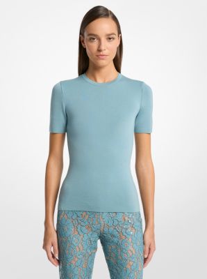 Michael Kors Cashmere Short-sleeve Sweater In Blue