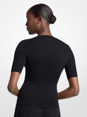 Su&eacute;ter de lana acanalado con mangas a la altura del codo