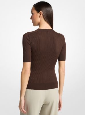 Ribbed Wool Elbow-Sleeve Sweater