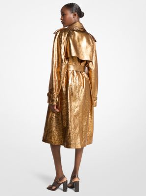 Metallic Crackled Leather Trench Coat