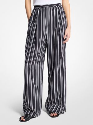 Pantal&oacute;n de pijama de crep&eacute; de chine de seda con rayas