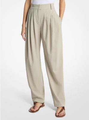 Pleated Tissue Wool Crepe Barrel Trousers