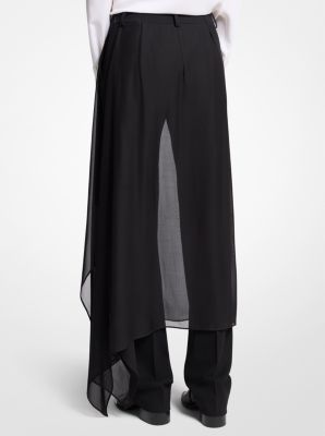 Tissue Wool Crepe and Silk Voile Veiled Trousers