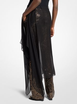 Embellished Tissue Wool Crepe and Silk Voile Veiled Trousers