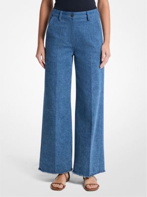 Jean de pierna ancha recortado de denim deshilachado