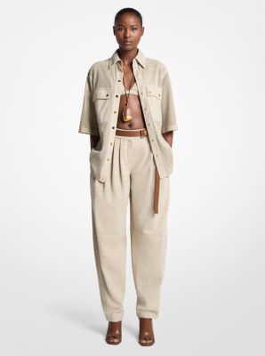 Pleated Suede Barrel Trousers