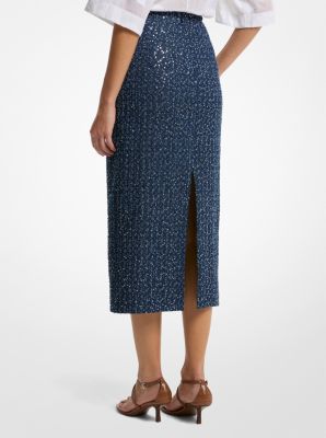 Falda lápiz de tweed de denim con lentejuelas