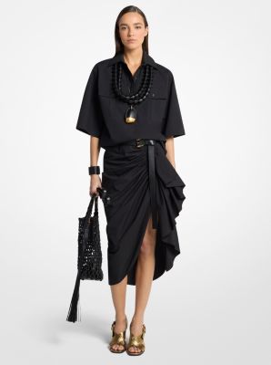 Falda pareo fruncida de popelina de algod&oacute;n