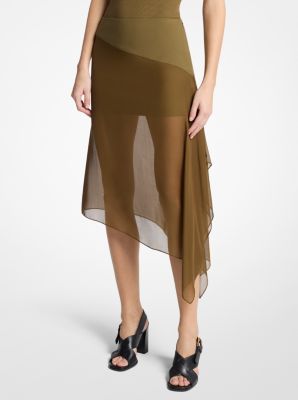 Falda de crep&eacute; de lana el&aacute;stico y velo de voile de seda