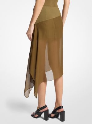 Falda de crep&eacute; de lana el&aacute;stico y velo de voile de seda