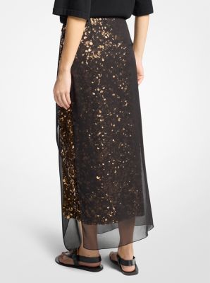 Hand-Embellished Sequin Silk Georgette Veiled Skirt