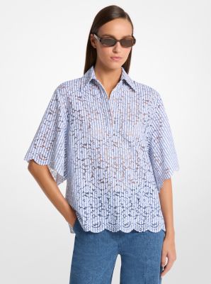 Camisa de encaje floral a rayas
