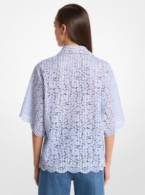 Striped Floral Lace Shirt in Lake/Optic White | Michael Kors
