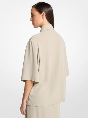 Wool Crepe Camp Shirt in ALMOND | Michael Kors