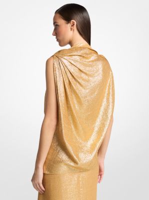 Silk Blend Georgette Lam&eacute; Draped Blouse