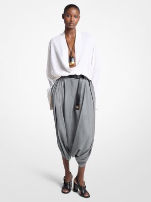 Blusa de cuello drapeado de georgette de seda