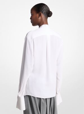 Blusa de cuello drapeado de georgette de seda