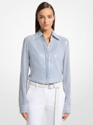 Camisa Hansen de crepé de China de seda a rayas con lentejuelas