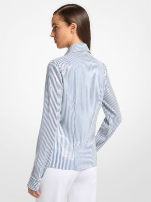 Hansen Sequined Striped Silk Crepe De Chine Shirt